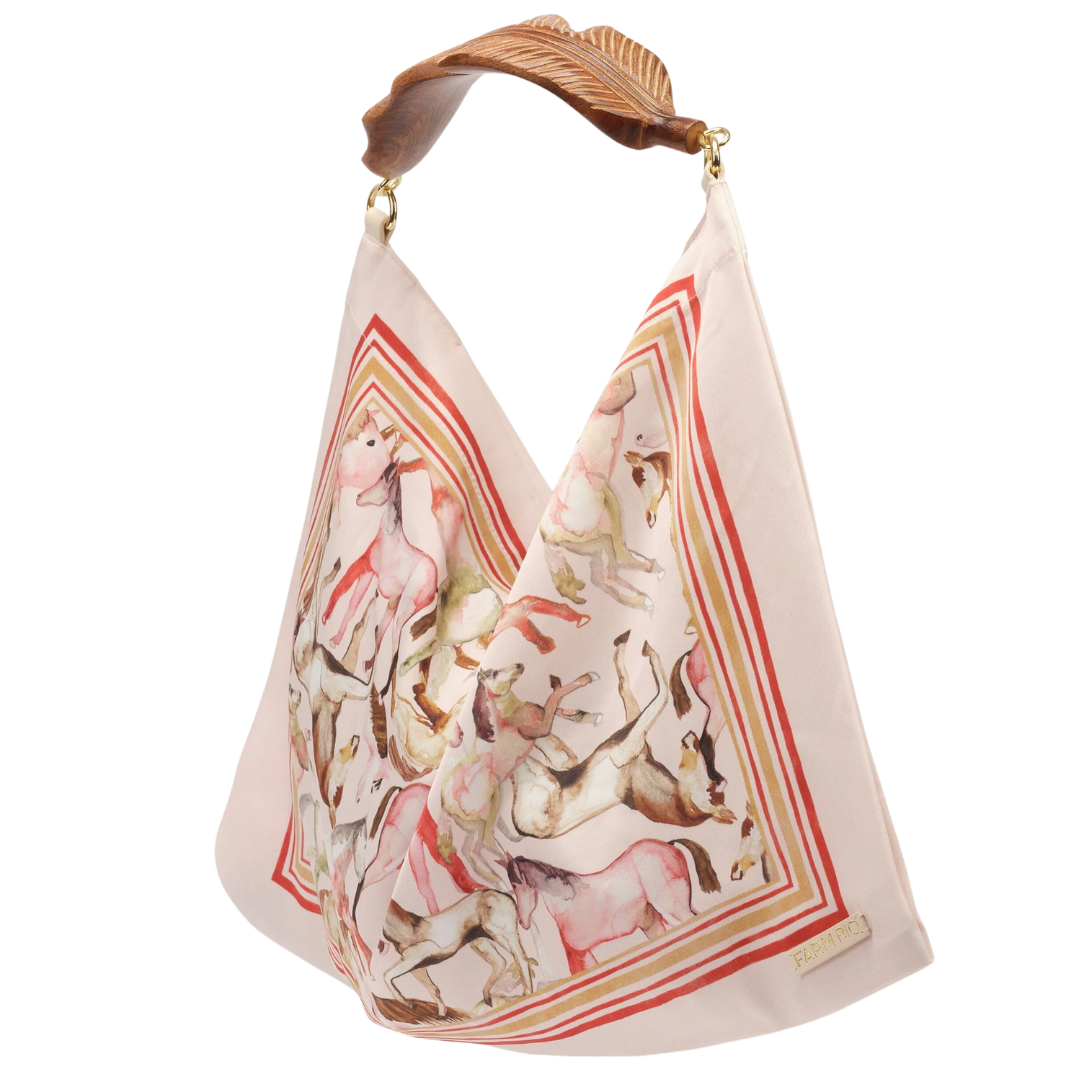 Satin Scarf Small Bag in Soft Pink Horses
