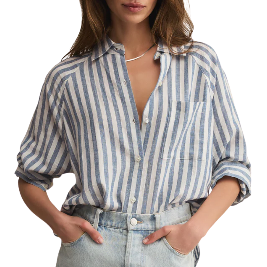 Perfect Linen Striped Top in Boathouse