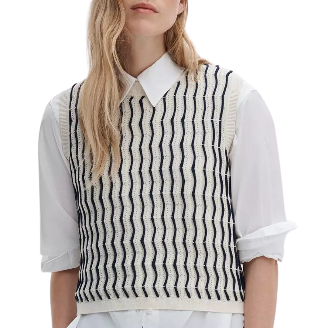 Leslie Striped Vest in Ivory