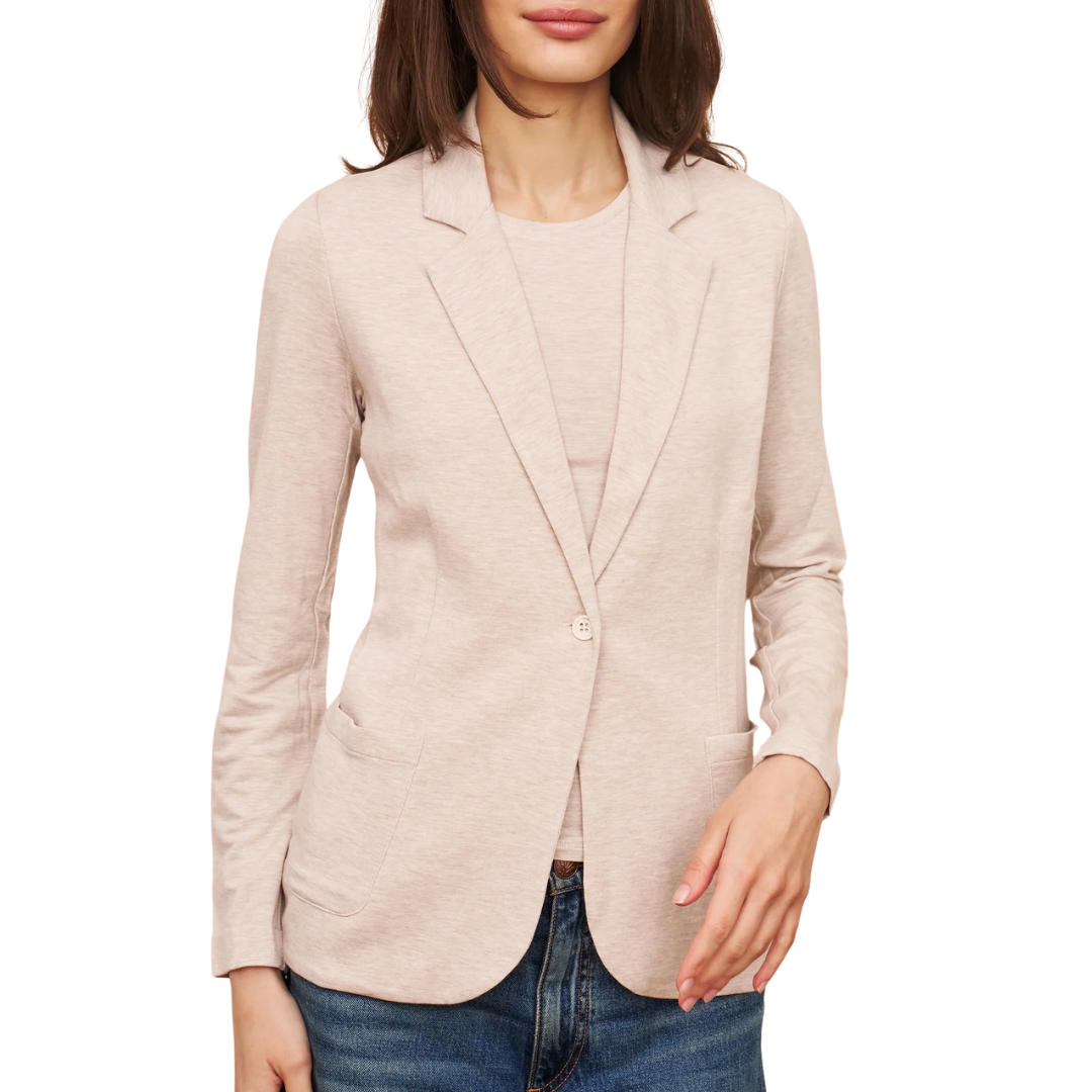 French Terry One Button Blazer in Ecru Chine