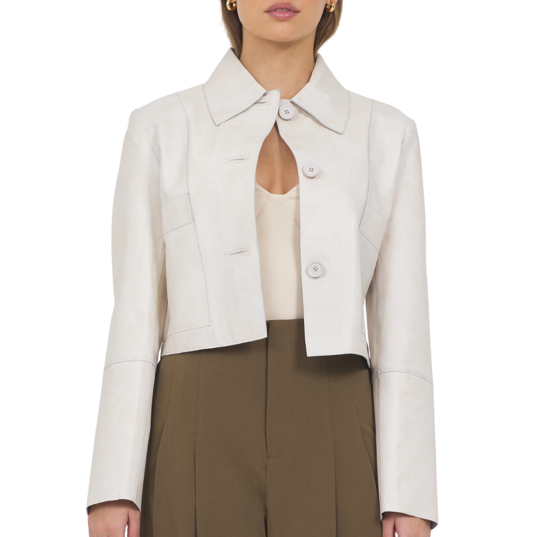 Simona Vintage Leather Jacket in Coconut