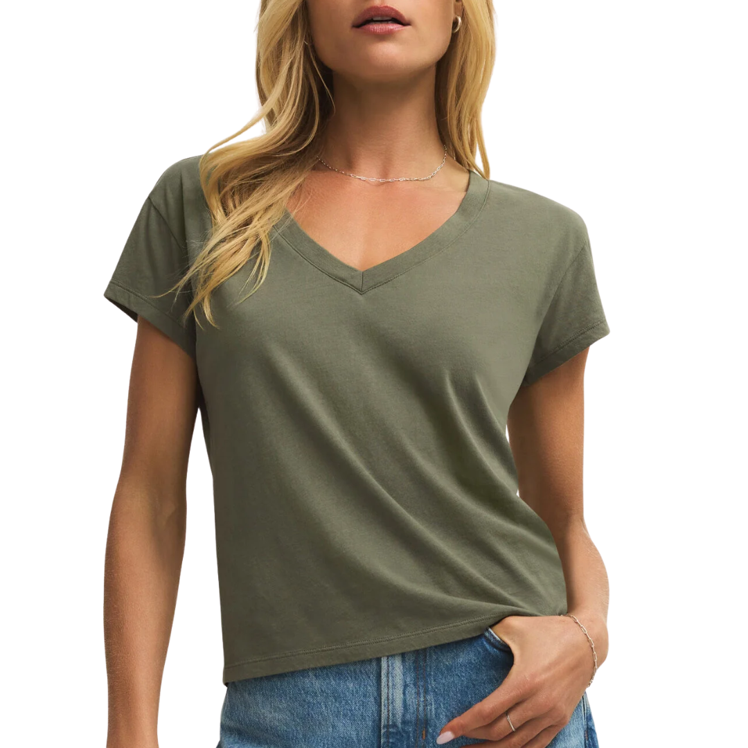Modern V-Neck Tee in Tea Leaf