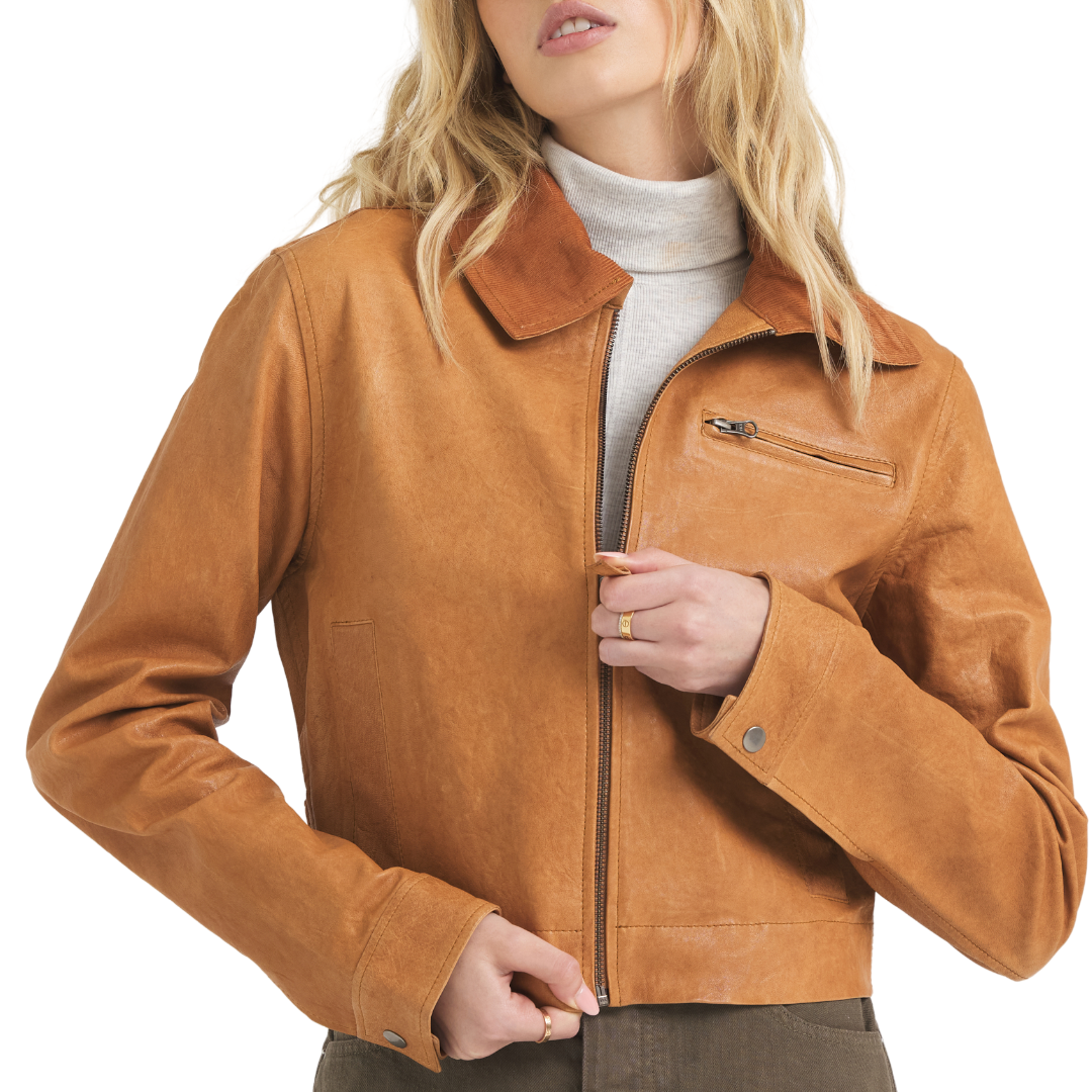 Moira Wrinkled Leather Jacket in Au Lait