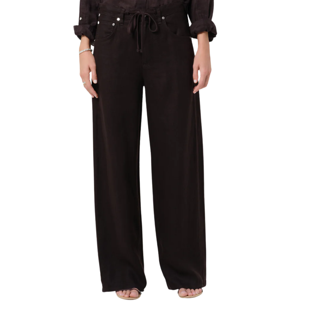 Brynn Drawstring Linen Trouser in Chocolate