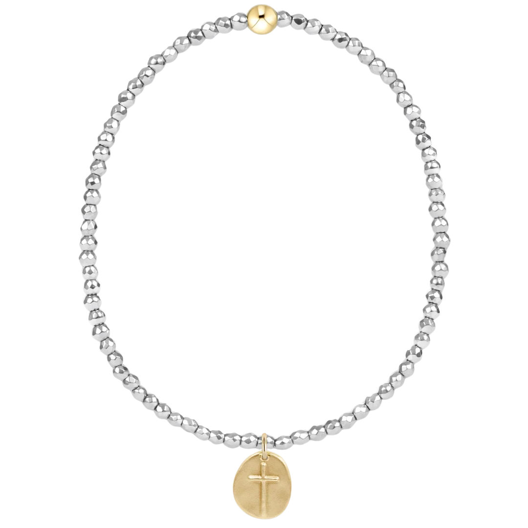 Silver Faceted Hematite 2MM Bracelet- Inspire Small Gold Charm