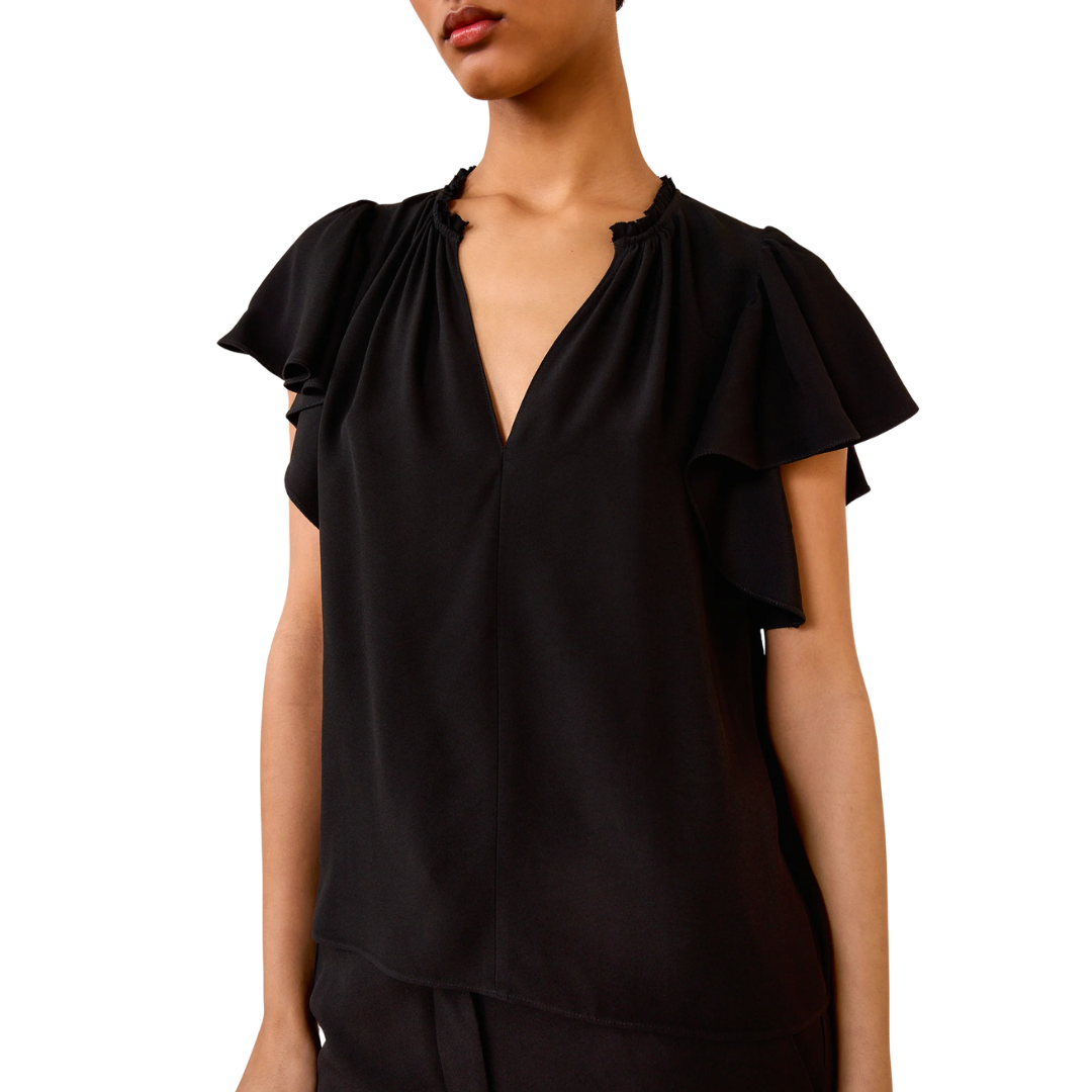 Lilo Flutter Sleeve Blouse in Noir