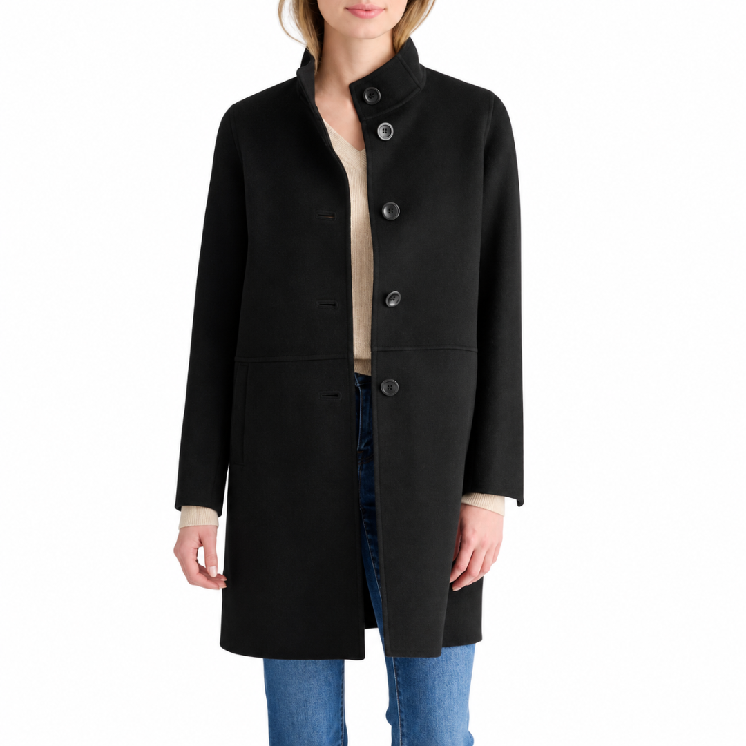 Button Mock Coat in Black