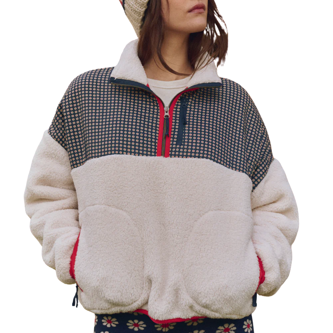 Print-Mix Plush Terrain Half-Zip in Mini Frosted Daisy & Cream