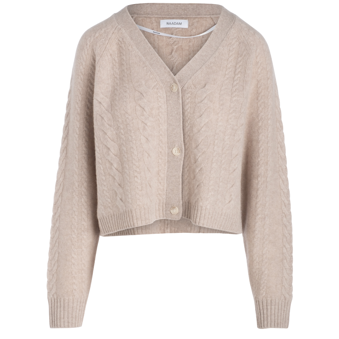 Cashmere Airy Cable Cardigan in Oat