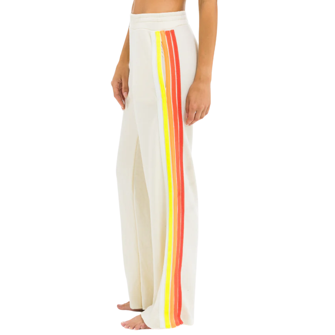 5 Stripe Wide Sweatpants in Vintage White/White Neon