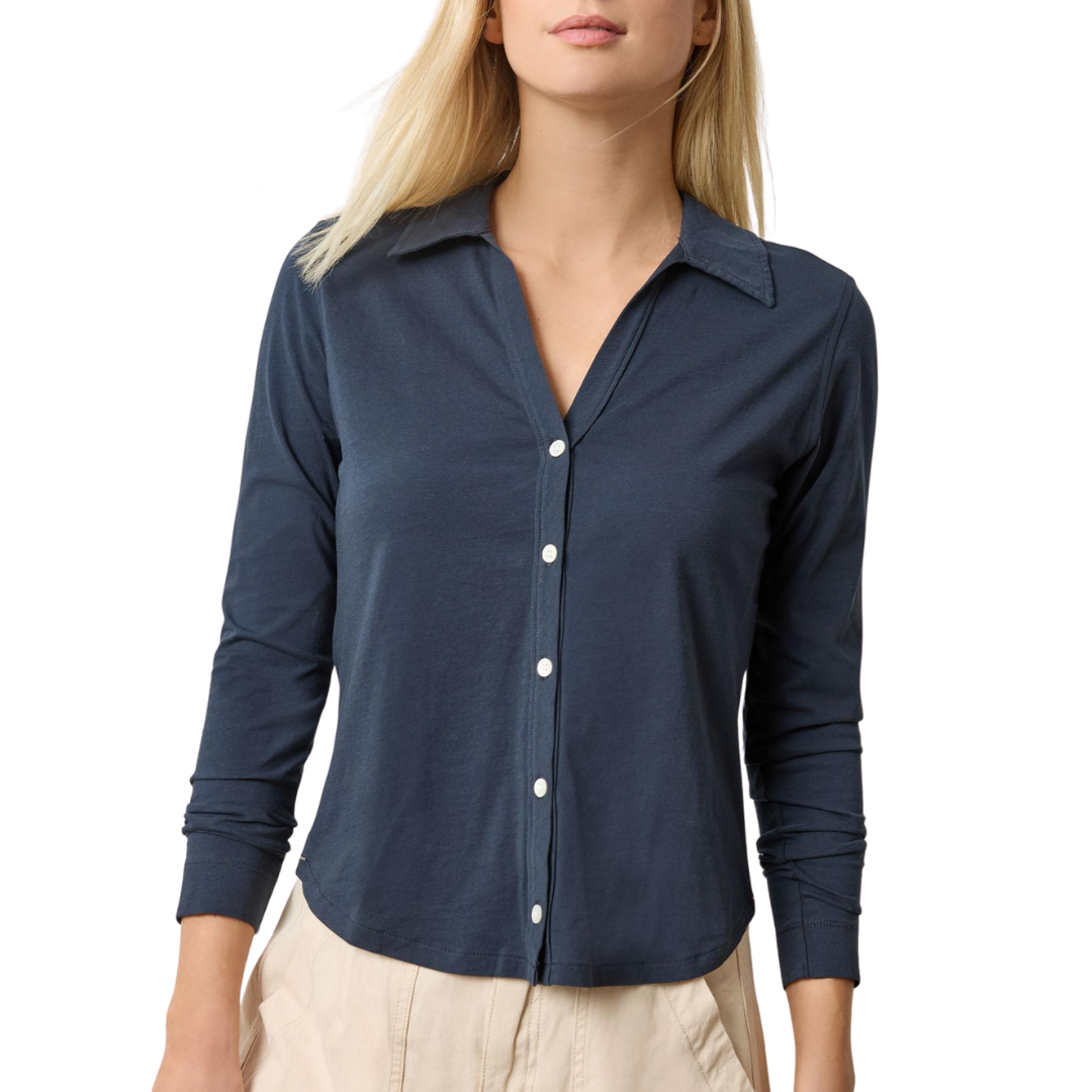 Split Collar Button Down in Navy