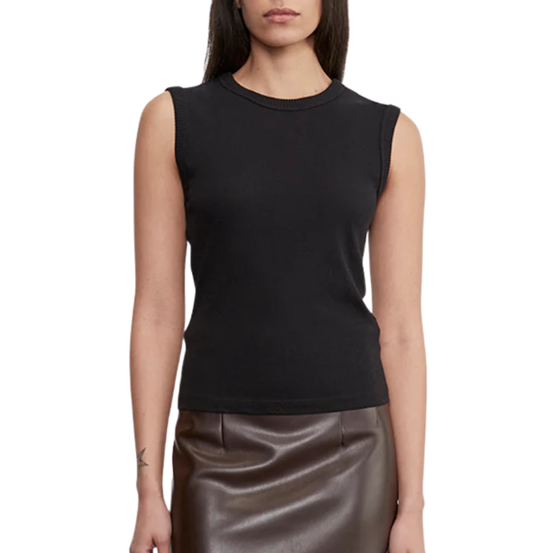 Cashmere Classic Sleeveless Crew in Black