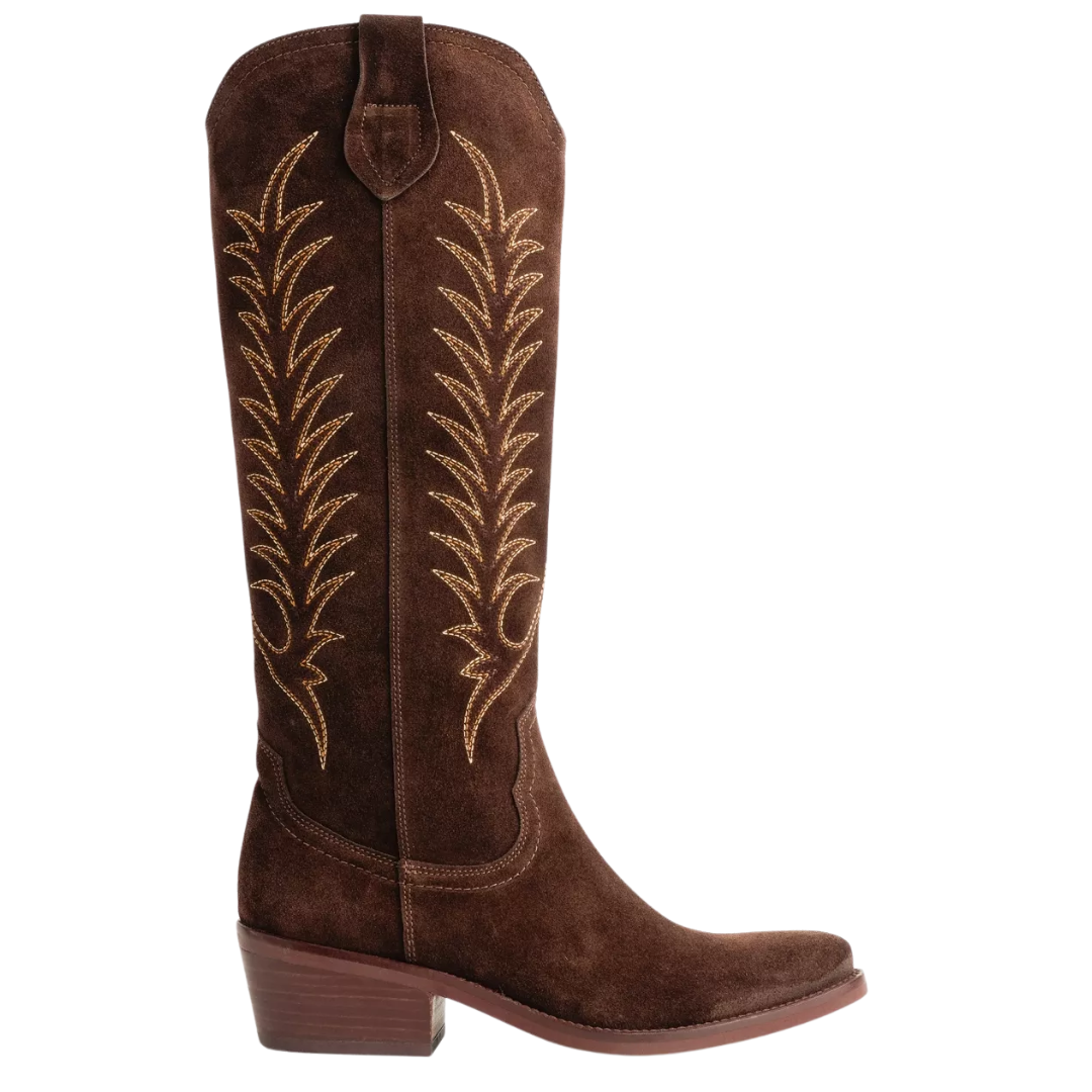 Blanca Suede Embroidered Boot in Bitter Chocolate
