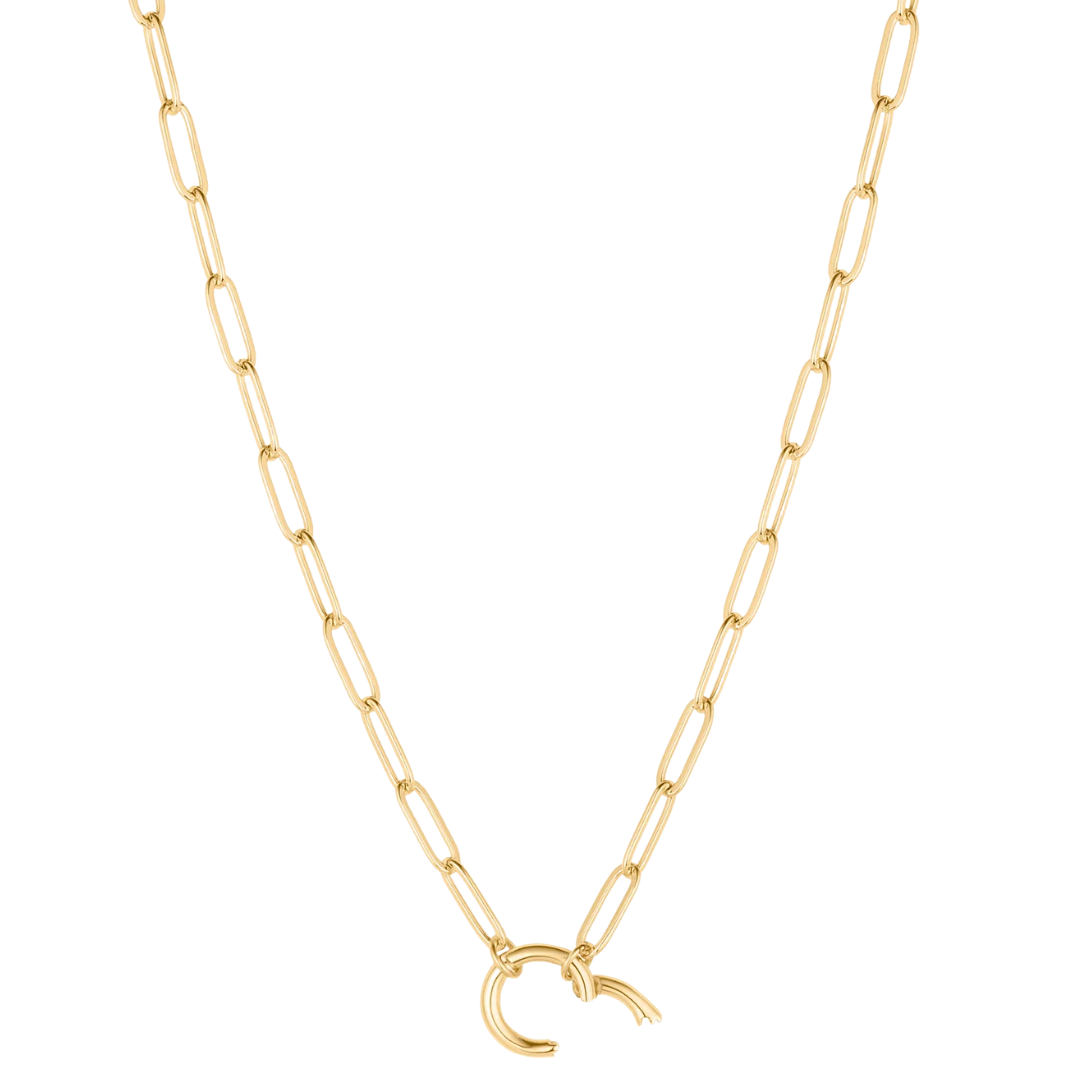Finn Paperclip Charm Necklace in 14k Gold Plated