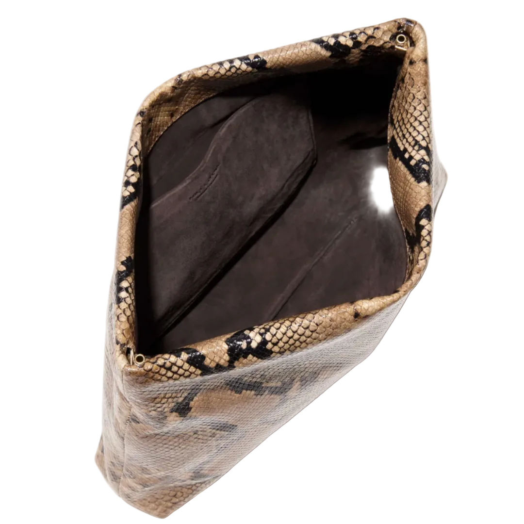 Jerry Clutch in Taupe Snakeskin