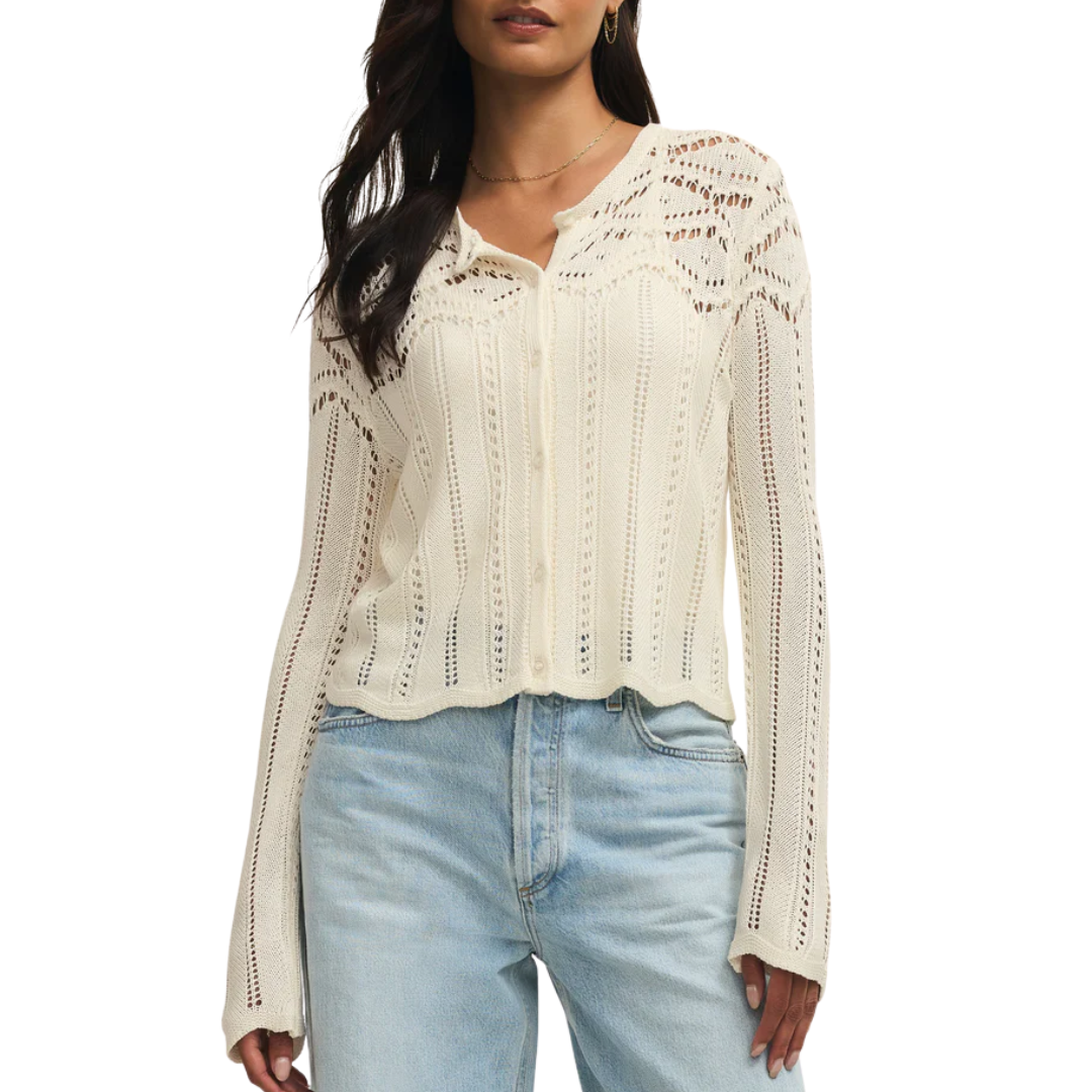 Alycia Crochet Sweater in Cloud