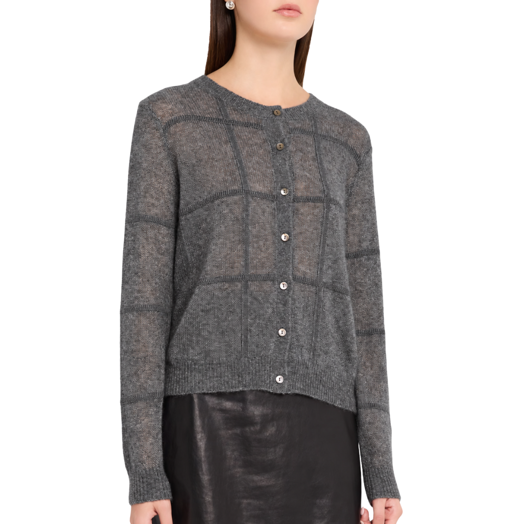 Shadow Window Pane Check Cardigan in Thunder Combo