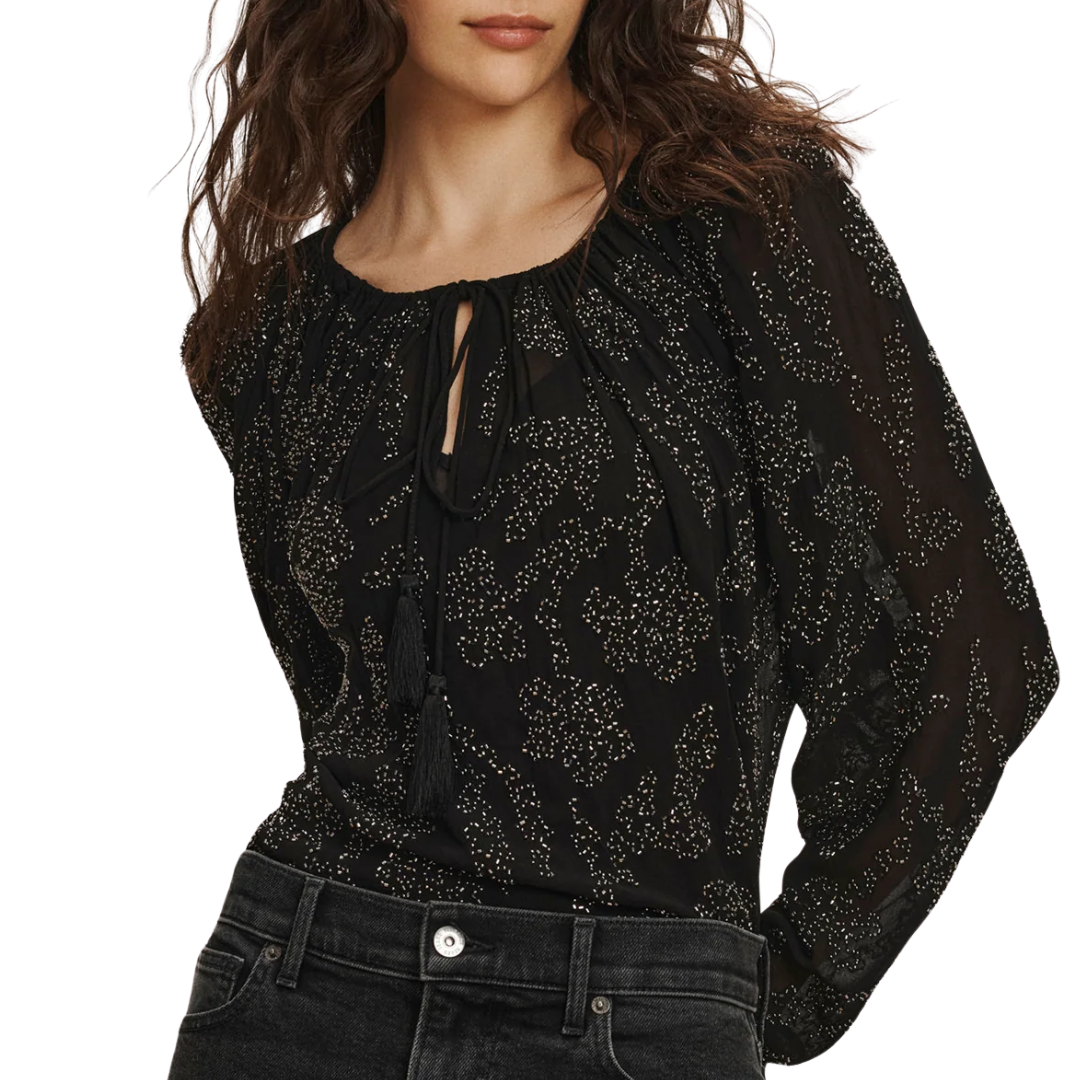Marlena Beaded Blouse in Black