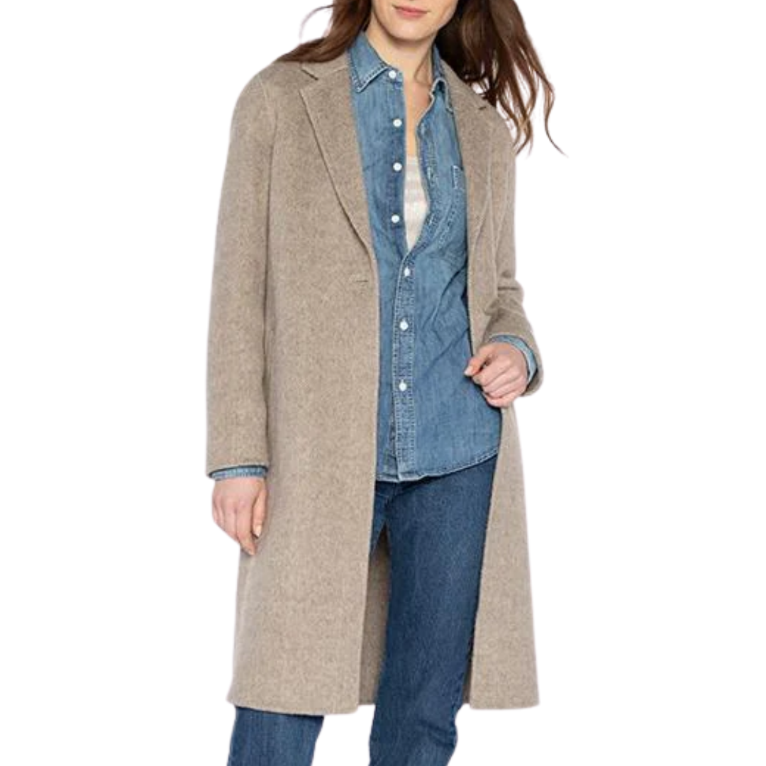 Brushed Herringbone Notch Collar Coat in Taupe Multi