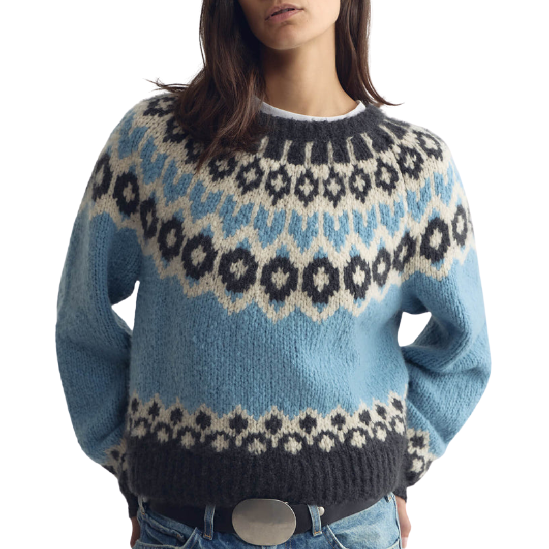 Isaline Fair Isle Cashmere Sweater in Iceberg Blue Fair Isle