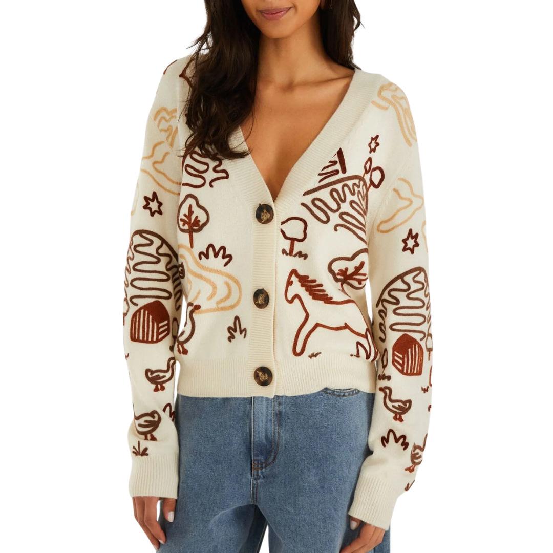 Countryside Cornelli Knit Cardigan in Off-White