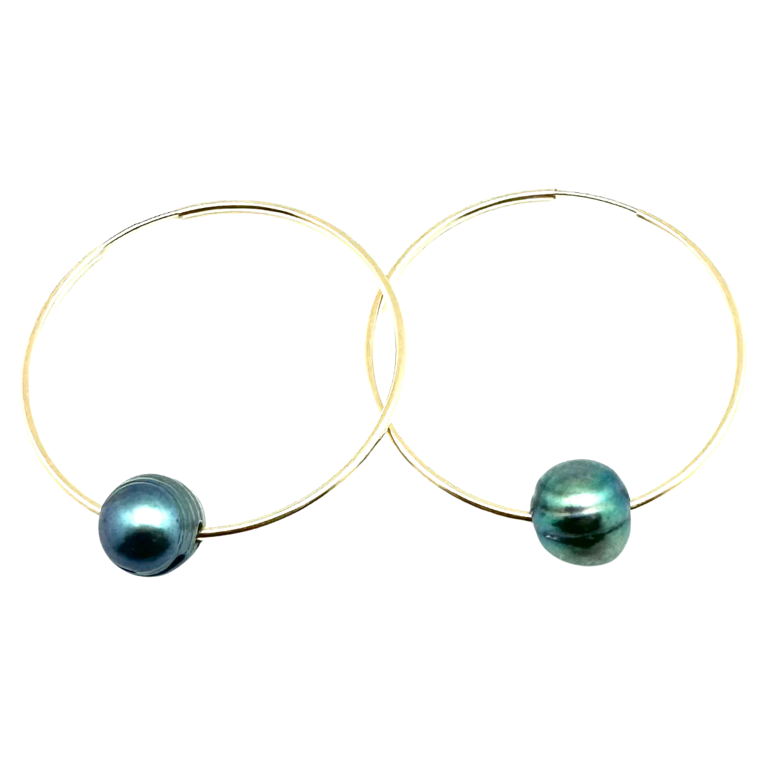 Mia Pearl Hoop in Gold Peacock