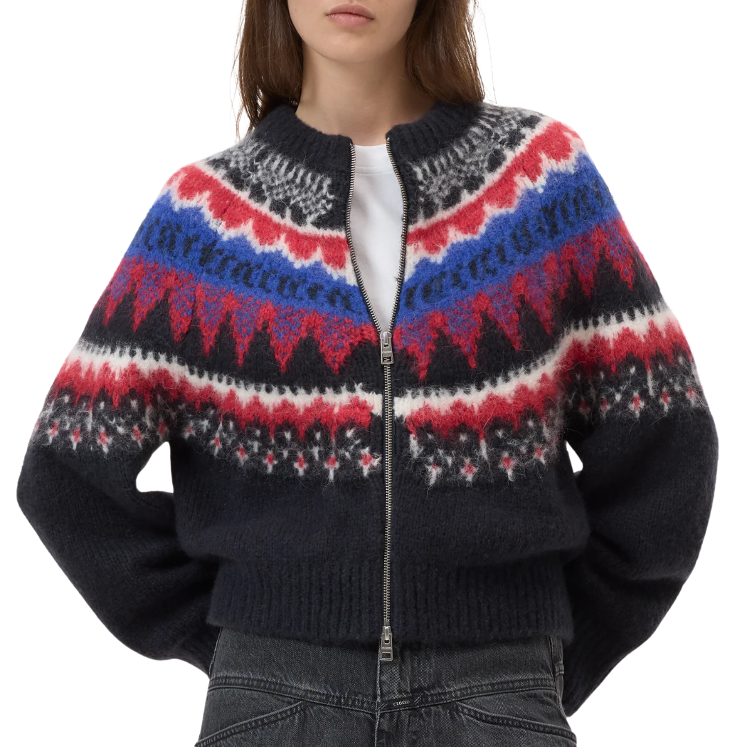 Cropped Jacquard Cardigan in Cosmic Grey