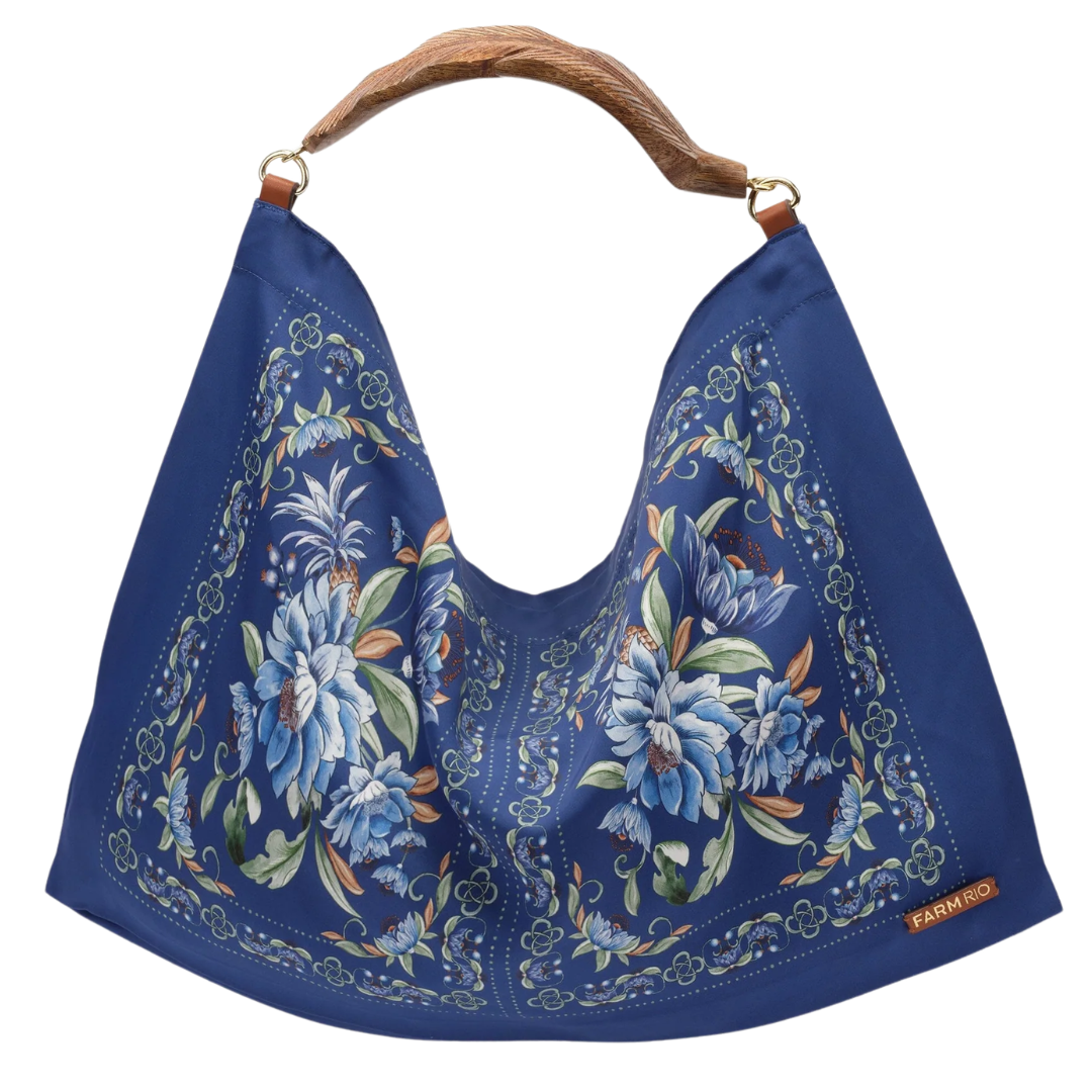 Satin Scarf Small Bag in Blue Flowers