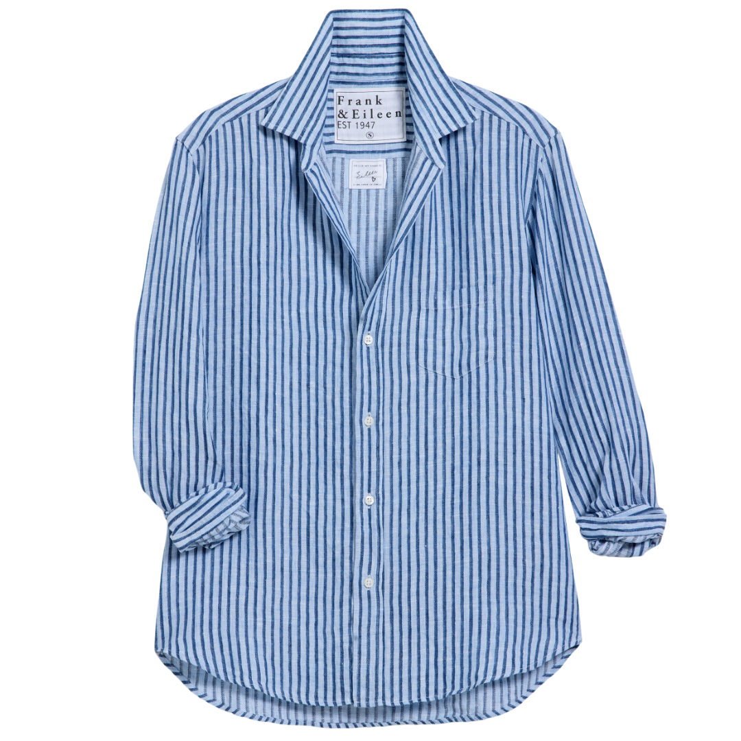 Eileen Relaxed Button Up in Blue, Navy Textured Stripe