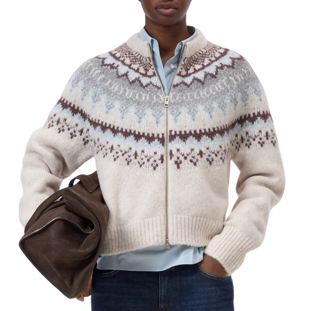 Cardigan With Norwegian Pattern in Cloud Cream