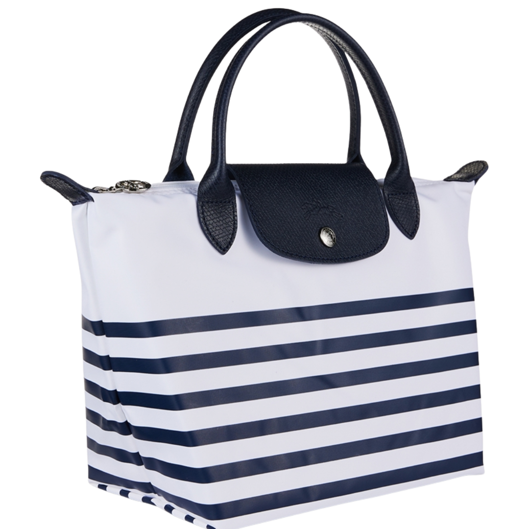 Small Le Pliage Striped Tote Bag in Navy/White