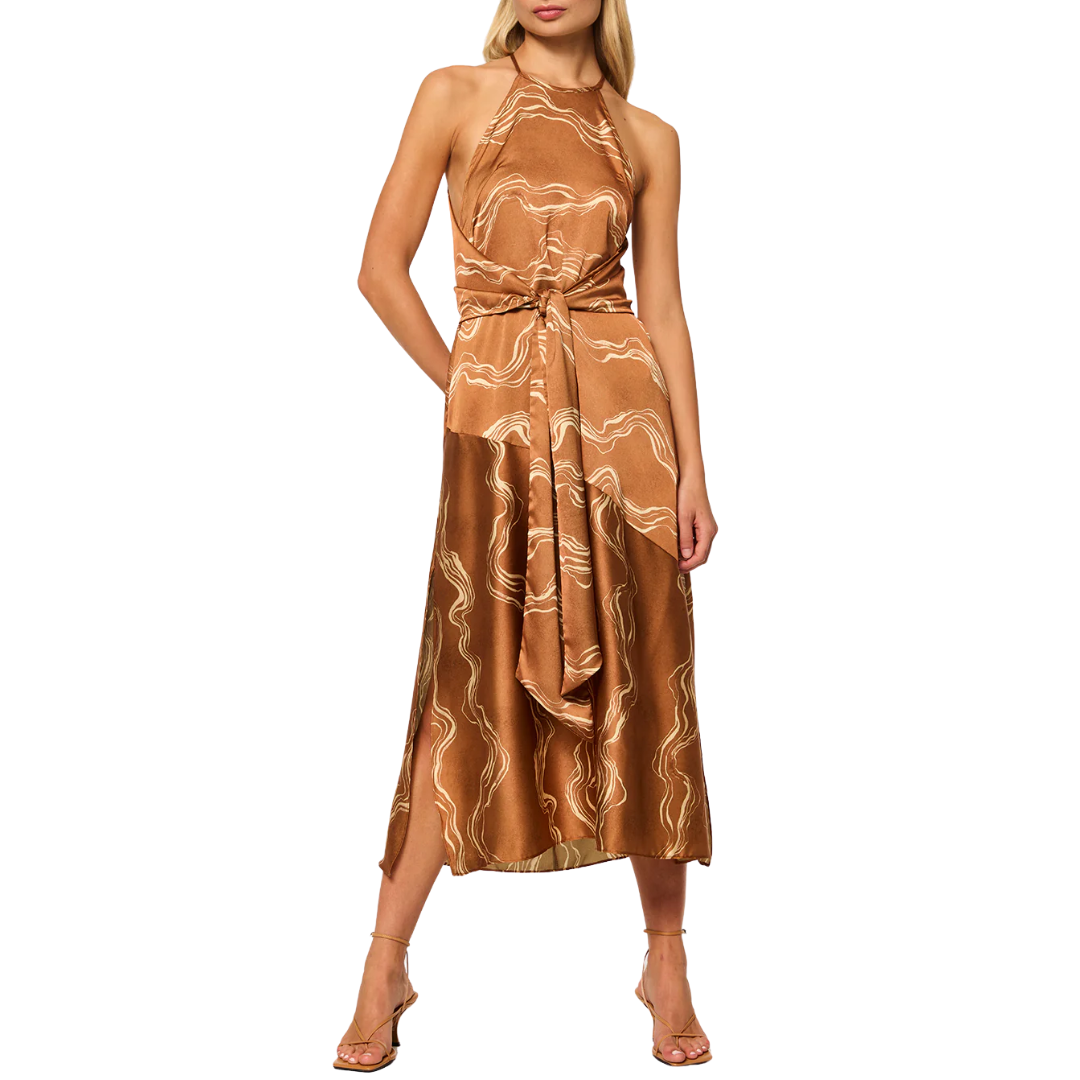 Lisa Dress in Copper Linear Wave