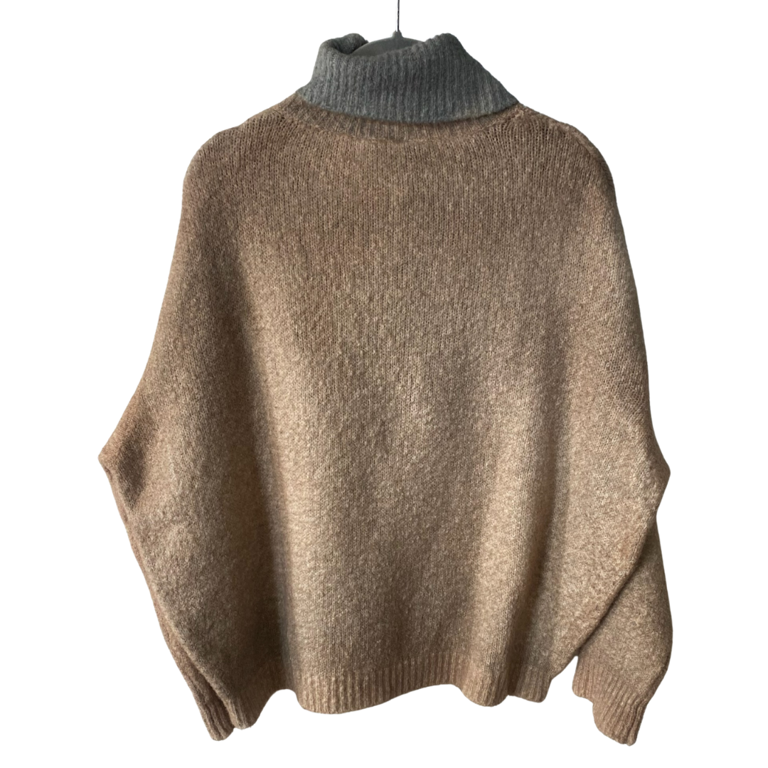 Cotton Bicolor High Neck in Taupe