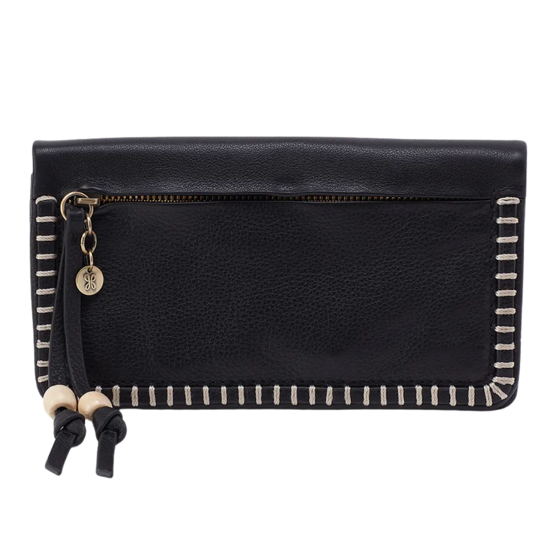 Lumen Continental Wallet in Black With Stitching