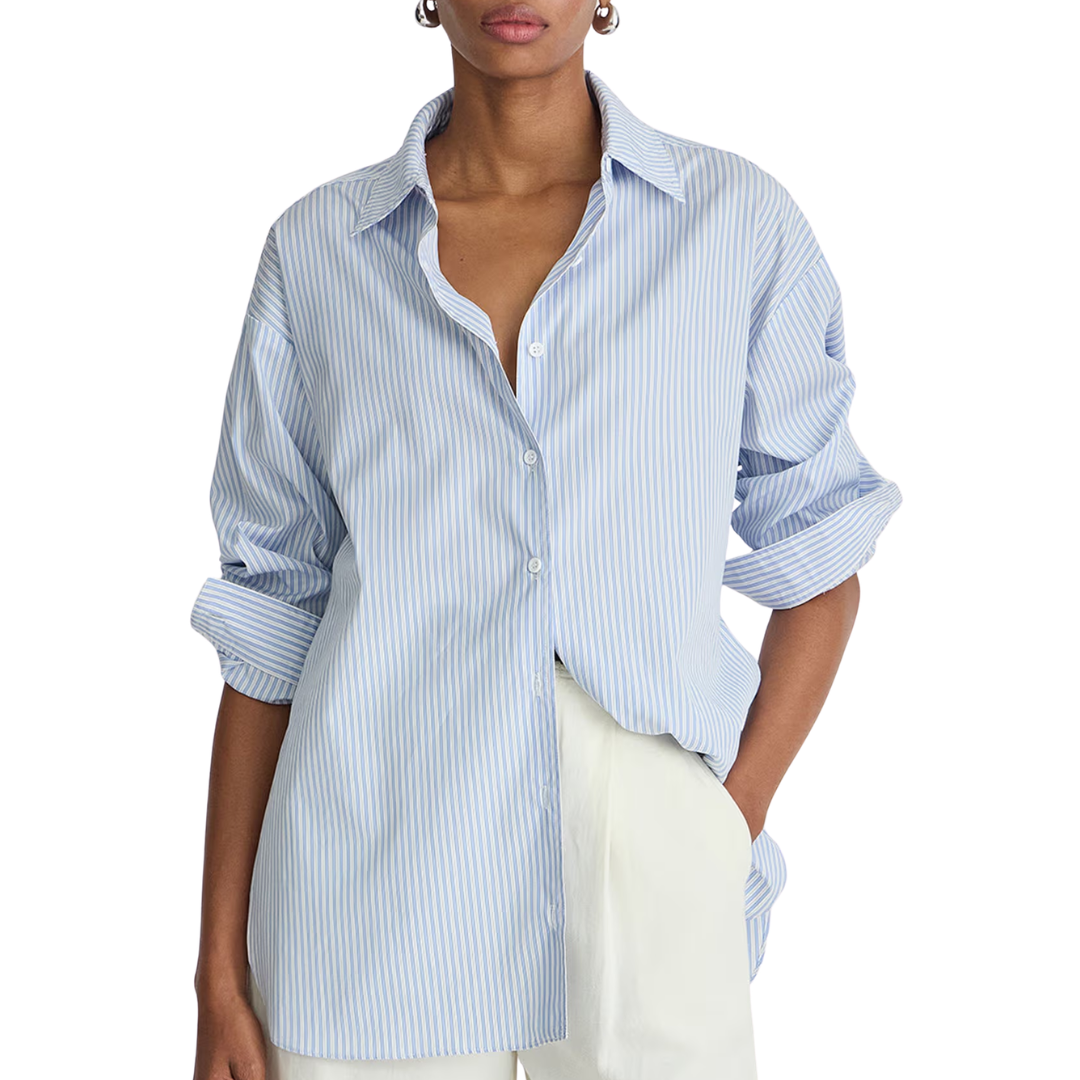 Isolde Button Down in Blue and White Stripes