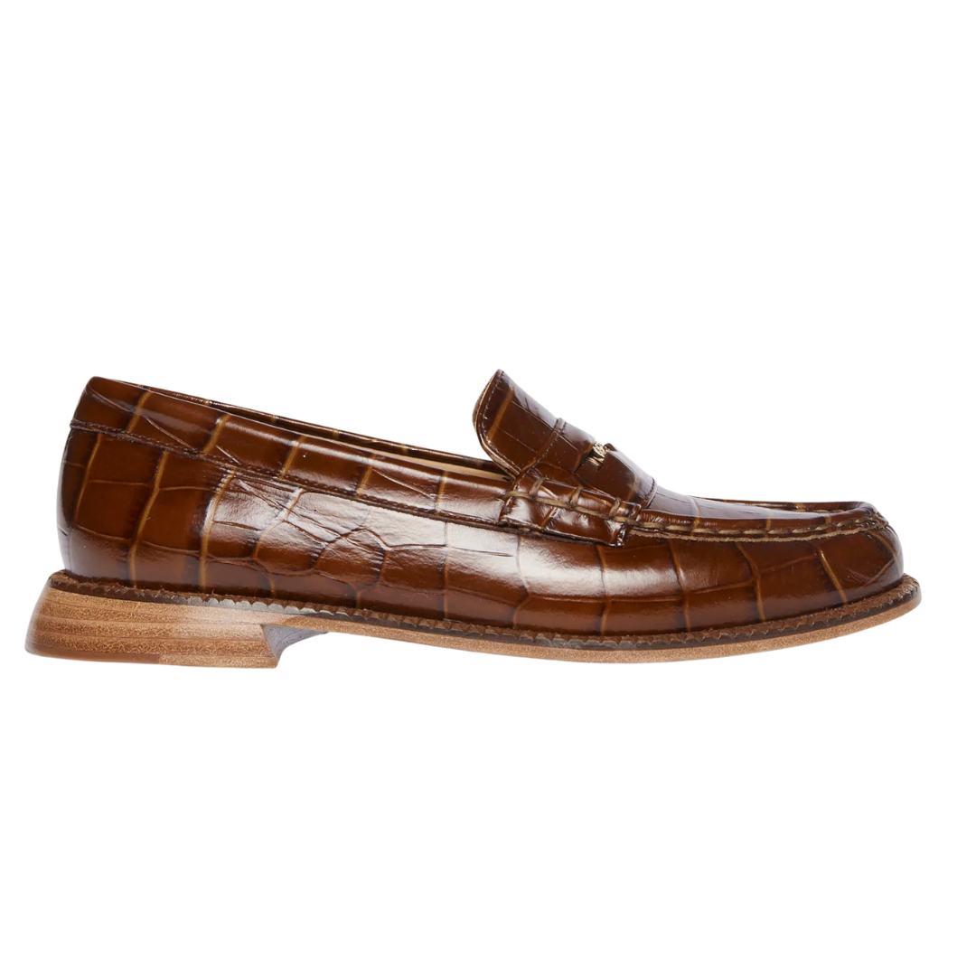 Elba Penny Loafer in Hickory Embossed Croc