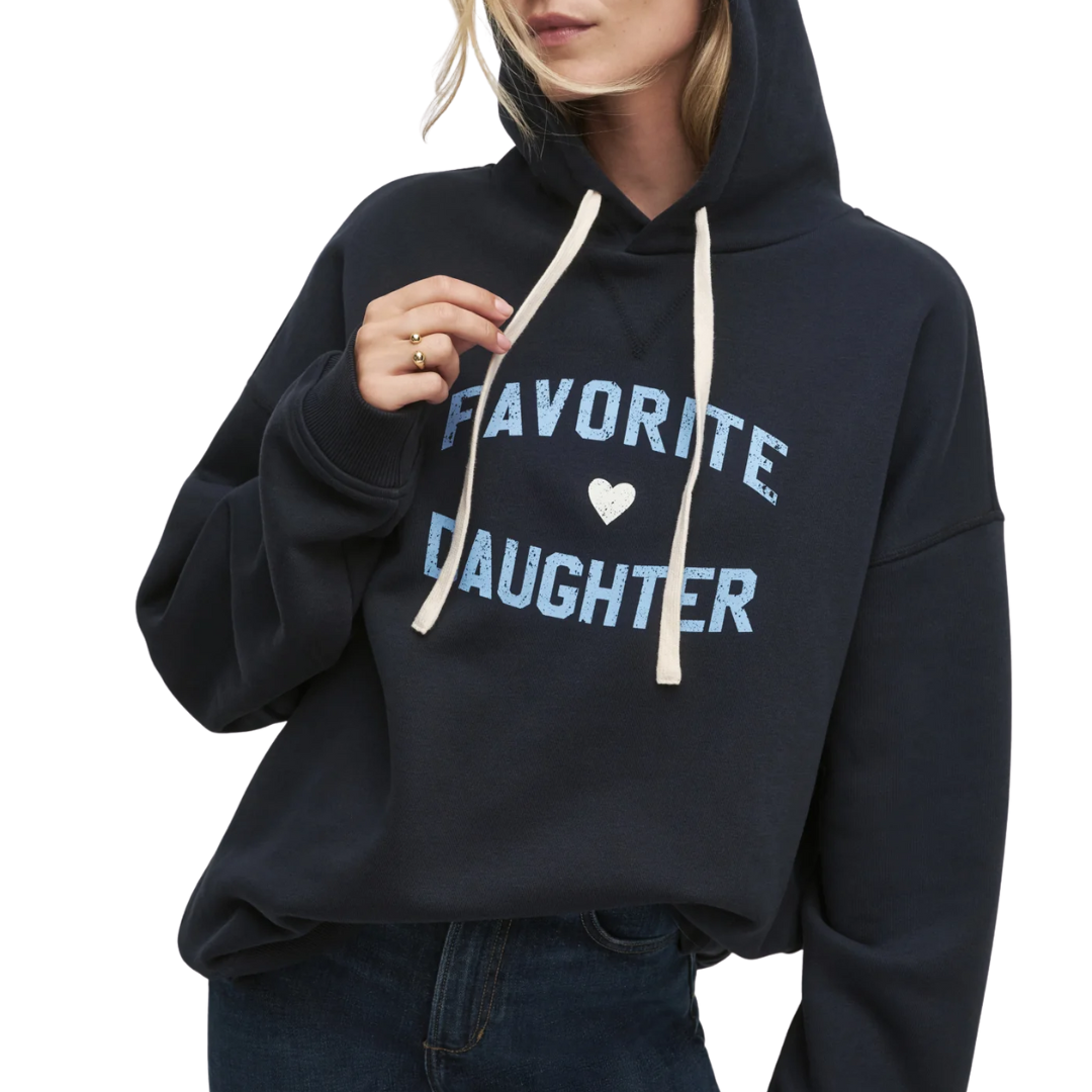 Favorite Daughter Heart Hoodie in Navy Light Blue