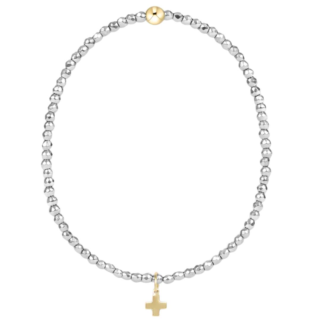 Silver Faceted Hematite 2MM Bracelet- Signature Cross Charm