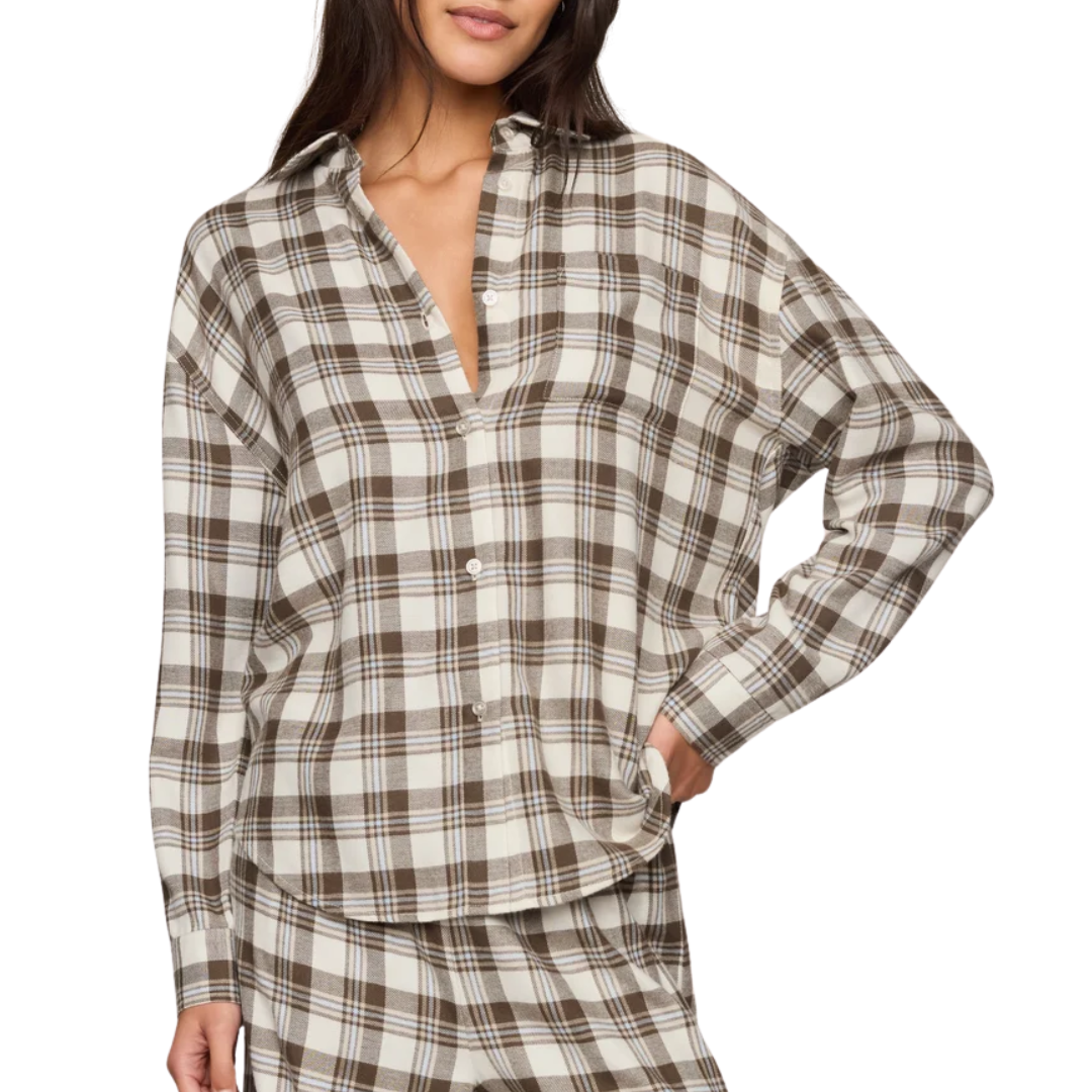 River Plaid Button Up in Cocoa Bean