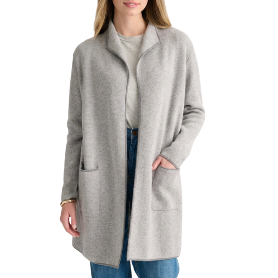 Doubleknit Tweed Easy Cardigan in Granite/Ivory