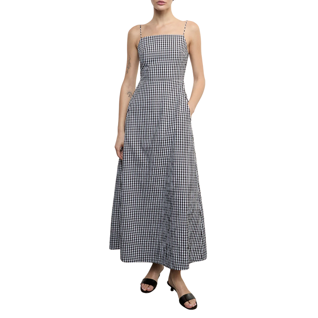 Textured Gingham Dress in Black