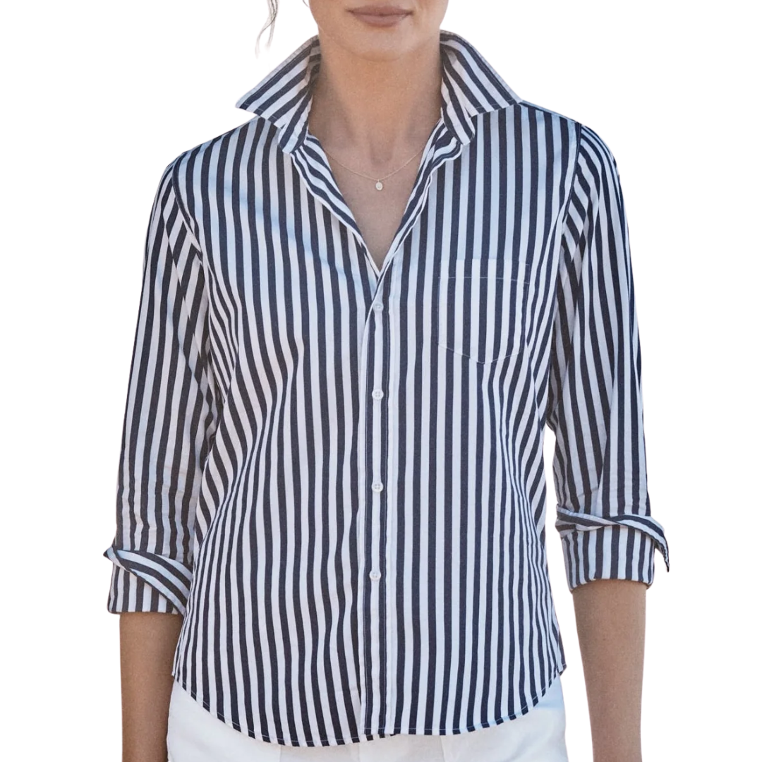 Barry Tailored Button-Up Shirt in Navy and White Stripe