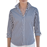 Barry Tailored Button-Up Shirt in Navy and White Stripe