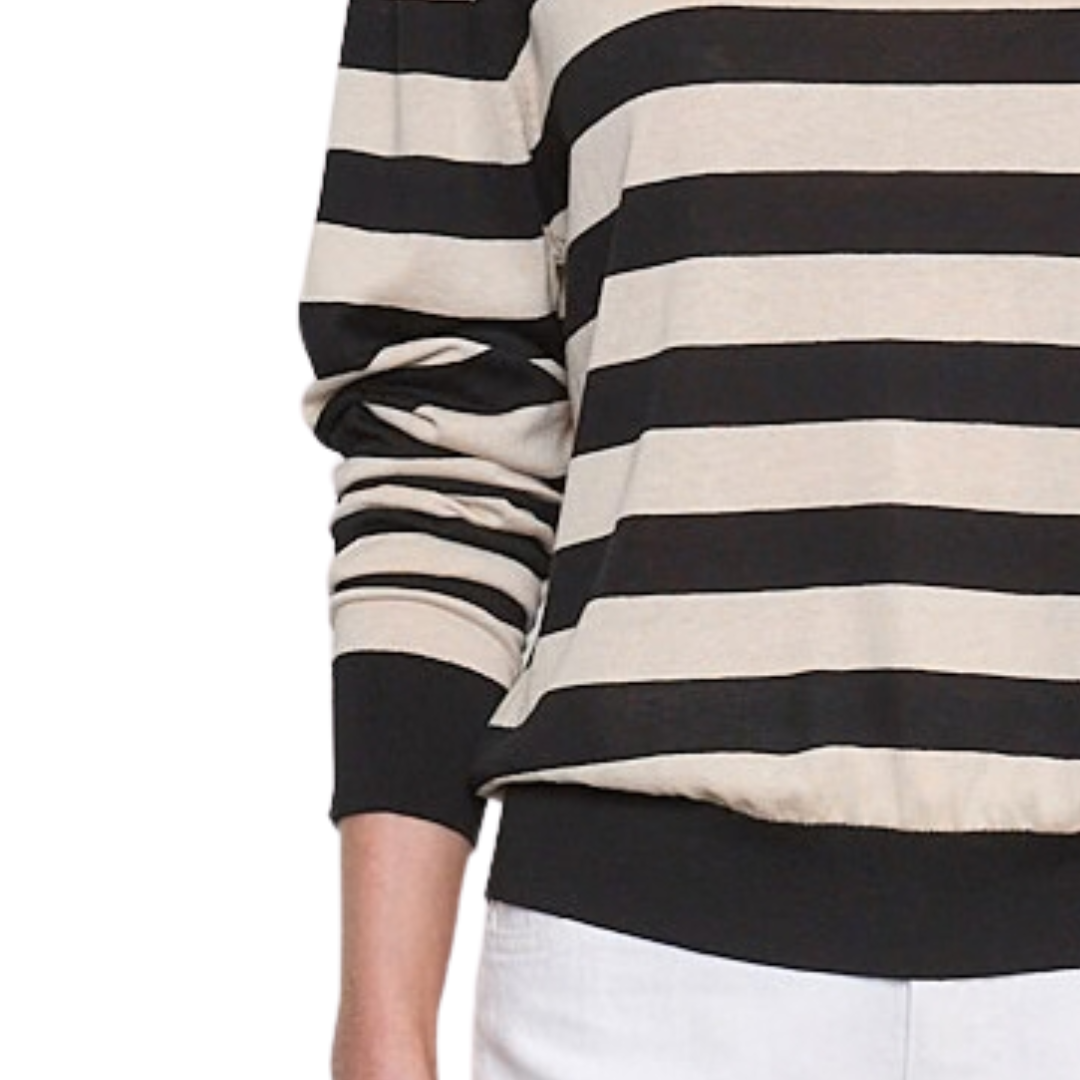 Stripe Silk Knit Crew in Black/Wheat