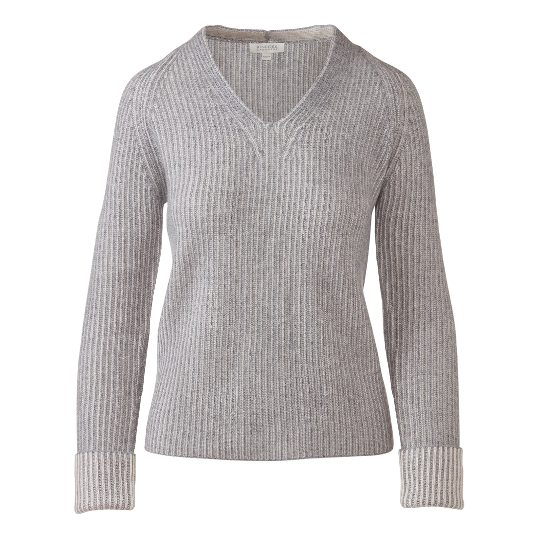 Cashmere Plaited Rib Vee in Granite/Agate