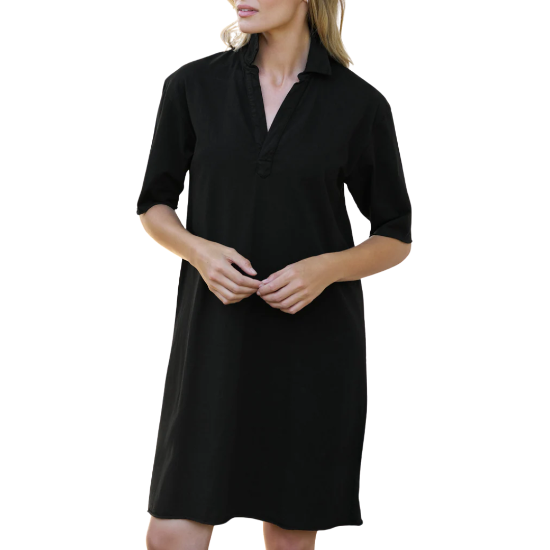 Mini Emma Popover Henley Dress in Black