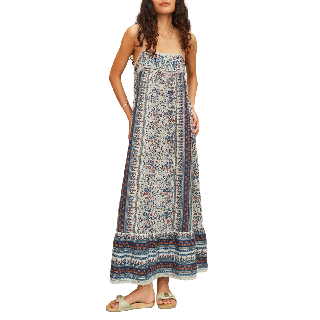 Cass Maxi Sundress in Indigo/Rust