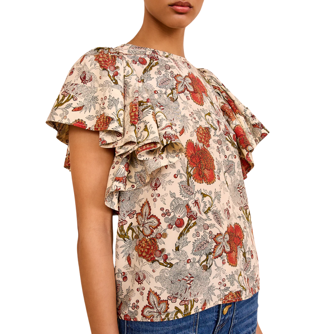 Lena Silk Flutter Sleeve Blouse in Wintergarden