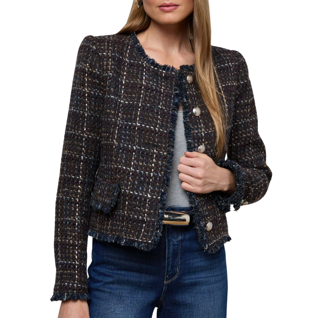 Zaya Tweed Jacket in Midnight Brown Multi Tweed
