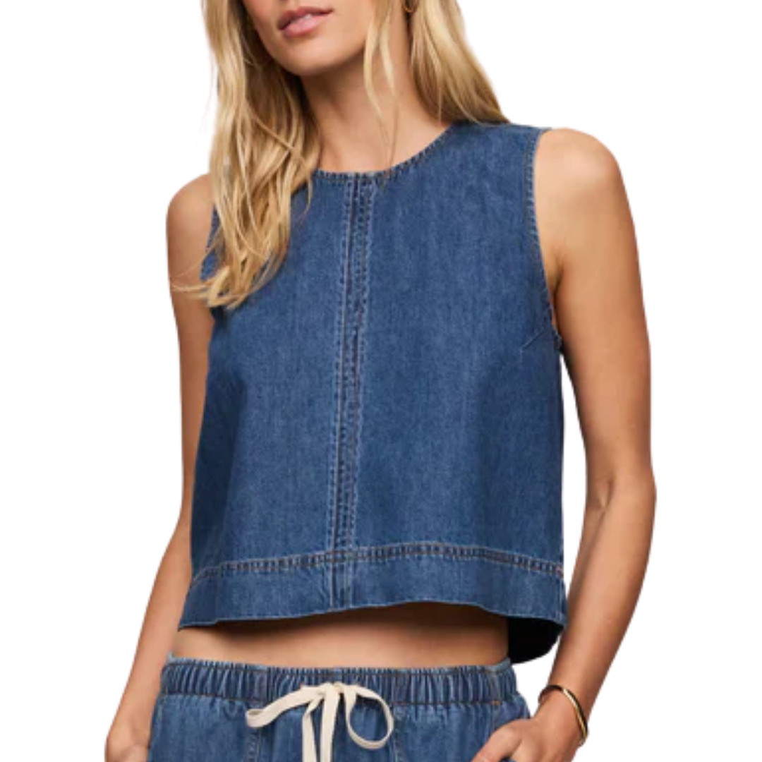 Sun Seeker Denim Cropped Tank in Deep Water